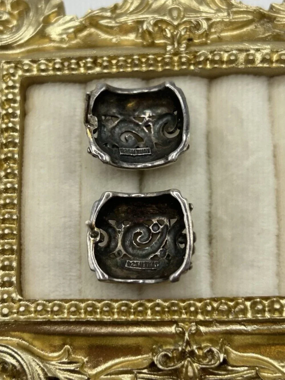 Vintage Thai Sterling Silver 925 Post Earrings Scroll Boho Artisan Patina Gift - Picture 4 of 11